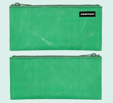 FREITAG F06 SERENA Pouch with Fresh, slightly worn green with subtle light scuff marks on the front and Smooth, even green with minimal variation for the back