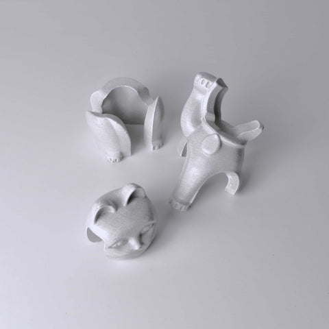 Dismantle view of Locknester Buddy Maneki-Neko 3D printed Animal Puzzle when its taken apart like a puzzle