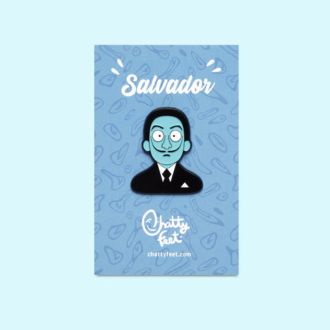 An art theme enamel pin from Chatty Feet featuring Salvador Dali, with his signature moustache