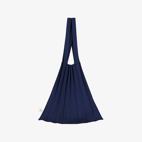 Pleatsmama Shoulder Bag Solid in navy color, with sleek pleated texture
