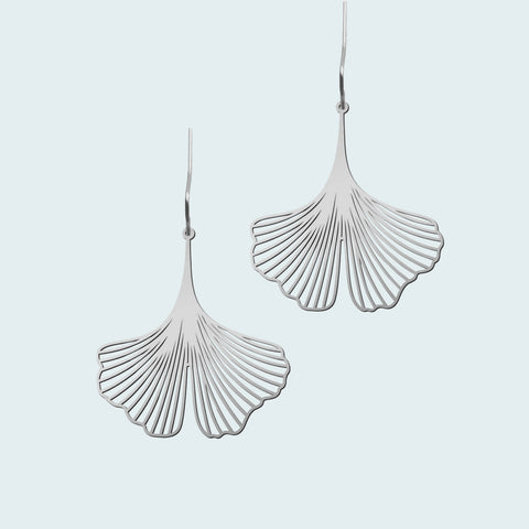 Moorigin Stainless Steel Earrings-Ginkgo S Silver, ginkgo-inspired design symbolizing vitality, with airy laser-cut lines like fluttering wings