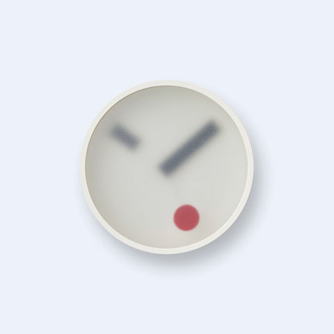 Kehai round wall clock with a cream frame and frosted face, dark gray hands and a small red dot marker.