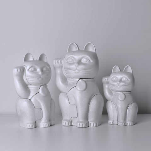 Locknester Maneki-Neko is a 3D printed Animal Puzzle good luck charm that is playful and eye-catching display piece
