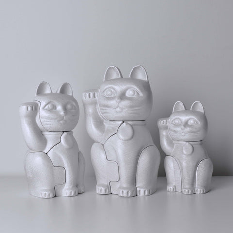 Locknester Maneki-Neko is a 3D printed Animal Puzzle good luck charm that is playful and eye-catching display piece