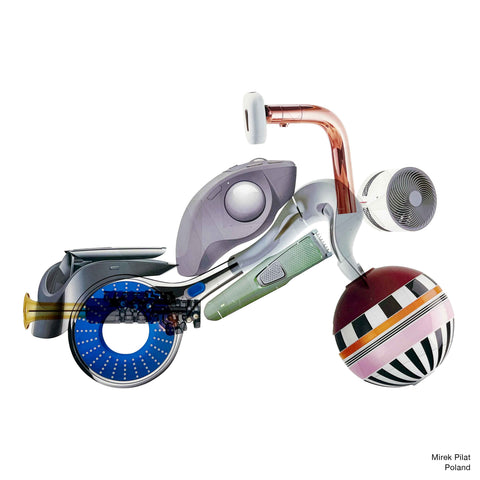 A motorbike abstract artwork created using different layered products transparencies by Mirek Pilat from Poland