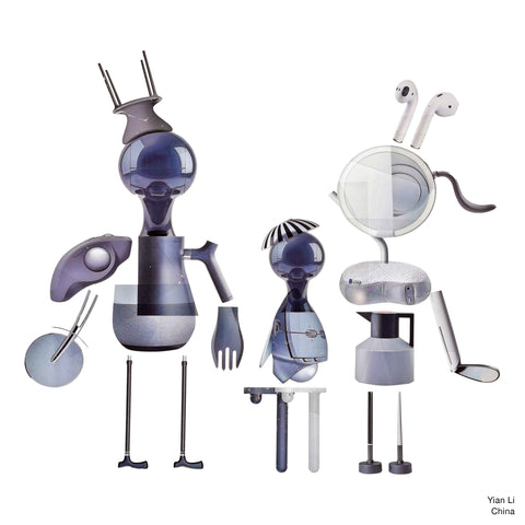 A Family of three person abstract artwork created using different layered products transparencies by Yian Li from China