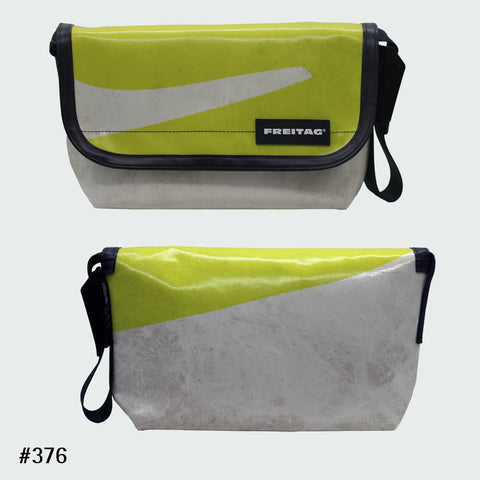 FREITAG F41 HAWAII-FIVE-O messenger bag with a weathered white and bright yellow tarp design