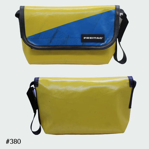 FREITAG F41 HAWAII-FIVE-O messenger bag with a glossy yellow and blue tarp design