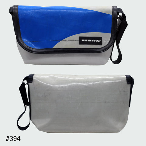FREITAG F41 HAWAII-FIVE-O messenger bag with a grey and blue graphic tarp design