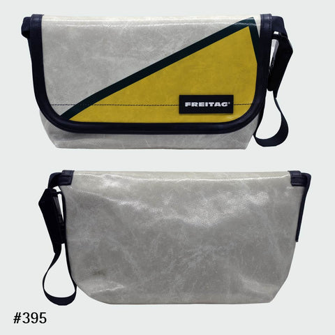 FREITAG F41 HAWAII-FIVE-O messenger bag with a grey and yellow graphic tarp design
