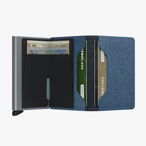 Slimwallet-Twist- Denim: sleek blue woven texture with a modern, compact design—stylish, durable, and perfect for organized everyday carry