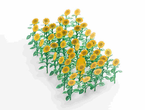 A completed architectural model Sunflower as its showcase a sea of yellow and green sunflower with a person silhouette at the middle