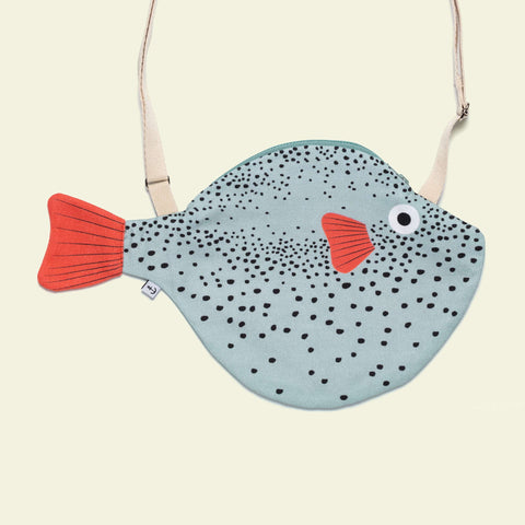 Don Fisher Pufferfish Shoulder Bag-Aqua: a cute, handmade bag crafted with care—perfect for little girls to carry their treasured essentials in style