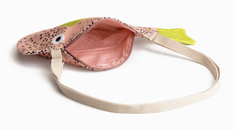 Pufferfish Shoulder Bag-Pink opens to a soft peach lining with a roomy interior—cute, playful, and perfect for carrying little treasures