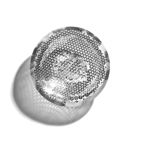 A top down view of Push Solo bowl of stainless steel material showing its shine from lights reflection creating a shimmering effect