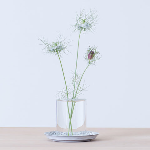 Shallows crystal glass vases in medium size which can fit 3 stalks of plants