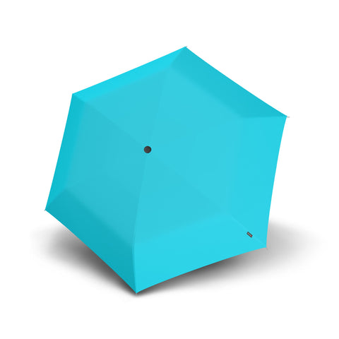 Opened up Knirps U.200 Ultra Light Duomatic umbrella in aqua colour