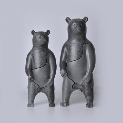 Locknester 3D Animal Puzzle-Bear set in dark matte black with a smooth layered texture, featuring two standing bear figures in a minimalist style