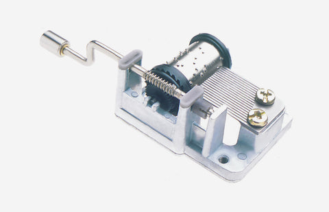 Close up look at Kikkerland original crankshaft showcasing the basics of a mechanical music box