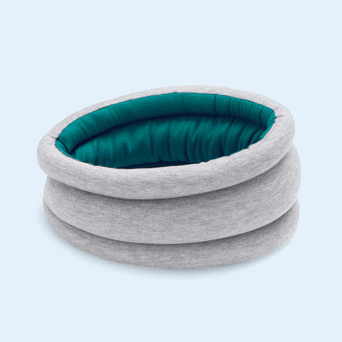 Ostrichpillow Light Versatile Pillow-Blue Reef, grey teal lining, lightweight, reversible, wearable as neck support or eye cover for travel or home