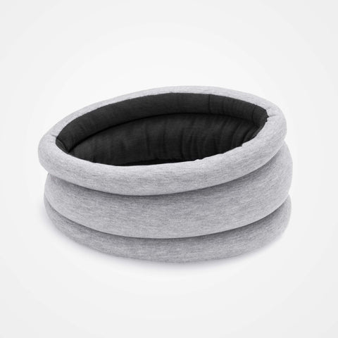 Ostrichpillow Light Versatile Pillow-Midnight Grey in soft grey with dark inner lining, featuring a plush, supportive ring design for comfort anywhere