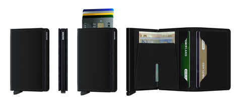 SECRID Slimwallet - in matte black colour, showcasing different angle and function of the card-protector wallet