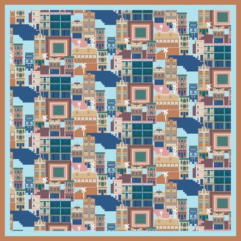 Complete view of houses in Singapore Scarf showcasing picturesque feature of the Singaporean urban landscape 115cmx115cm