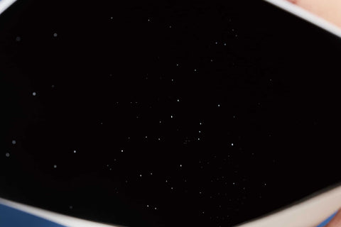 The inside view of star filled envelope, showing pitch black surrounding with sparkling stars and constellation illuminated