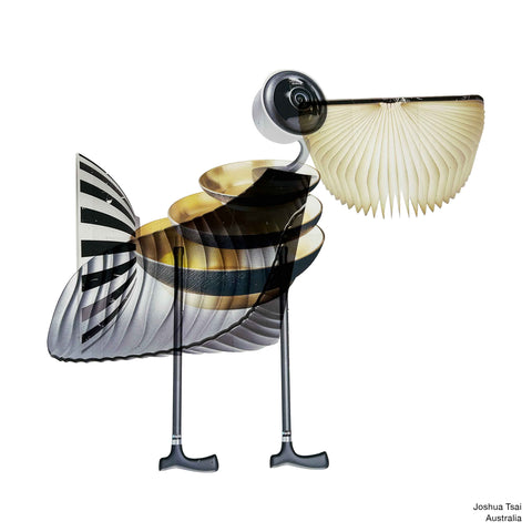 A Pelican abstract artwork created using different layered products transparencies by Joshua Tsai from Australia