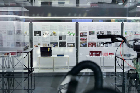 Concept Design winning packagings display behind glass panels with descriptions