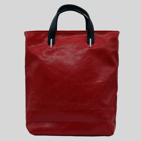 Back view of FREITAG F202 LELAND tote bag with black handles, plain red,