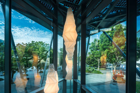 IN-EI Issey Miyake lamp collection by Artemide feature inside the museum with Marina bay background