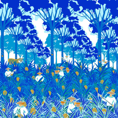 A Tropical Tale in Blue Scarf (rPET twill fabric)