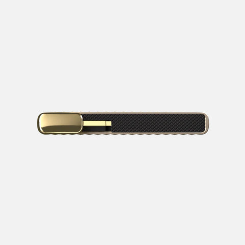 Bottom view of SECRID Cardprotector Fluted-Cashmere, showing textured grip, gold lever, and slim, durable construction