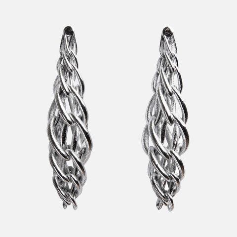 Silver Mason 203 Endos earring made from 3D printed nylon powder inspired by inner structures and skeletal architectures