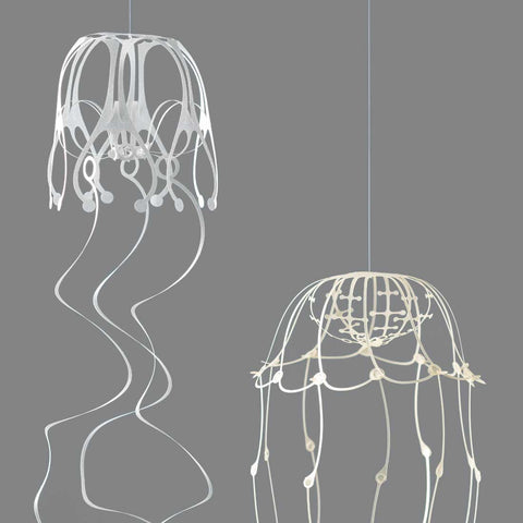 Close-up view of KURUKURU and YURAYURA Wind Jelly Fish Hangings by Fukunaga Print Co., Ltd